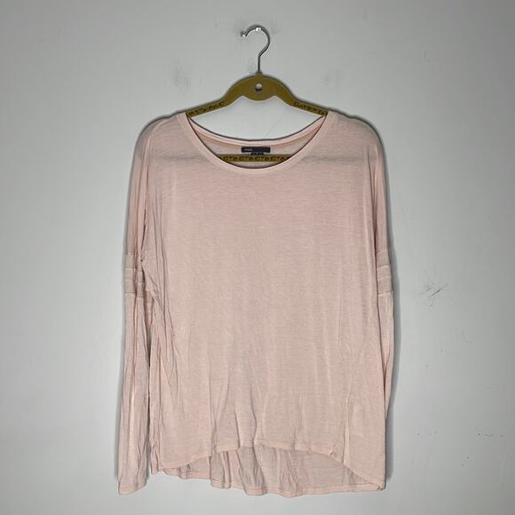 VINCE Baby Pink Sheer Stripe Detail Long Sleeve Scoop Neck Top Size Medium - Picture 1 of 7